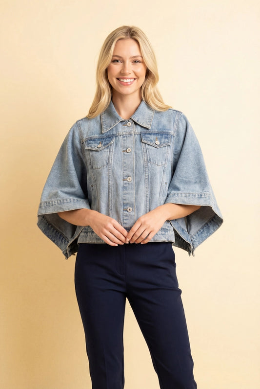 "Loretta" Denim Poncho (S-3XL)
