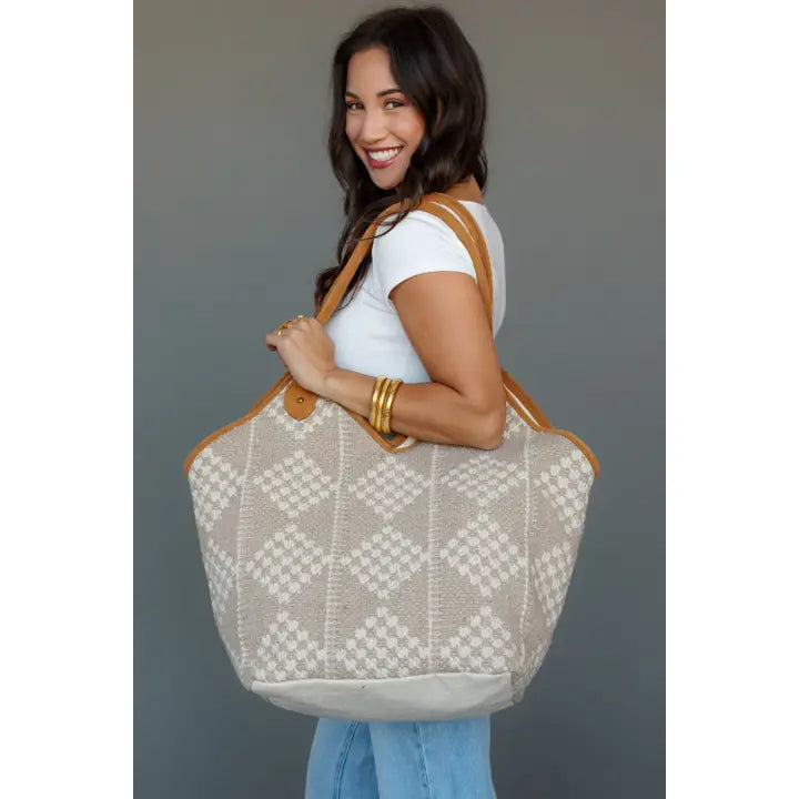 Pinache Grey Diamond Tote Bag