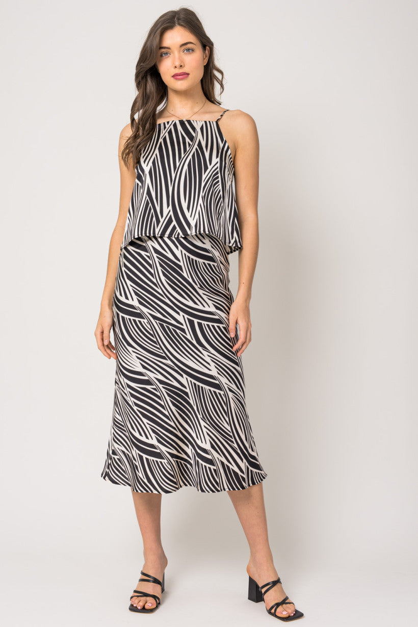 "Milan" Abstract Black/White Satin Midi Set