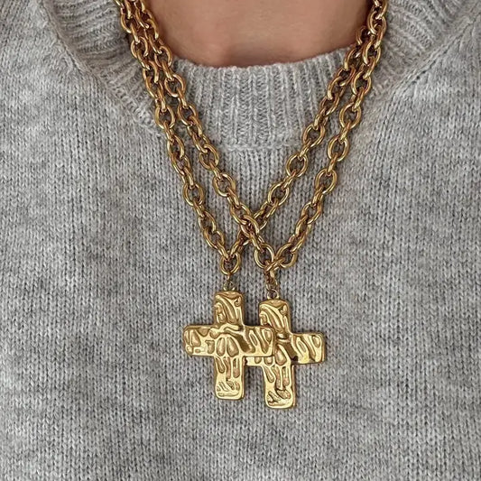 CHANSUTTPEARLS Hammered Cross Necklace