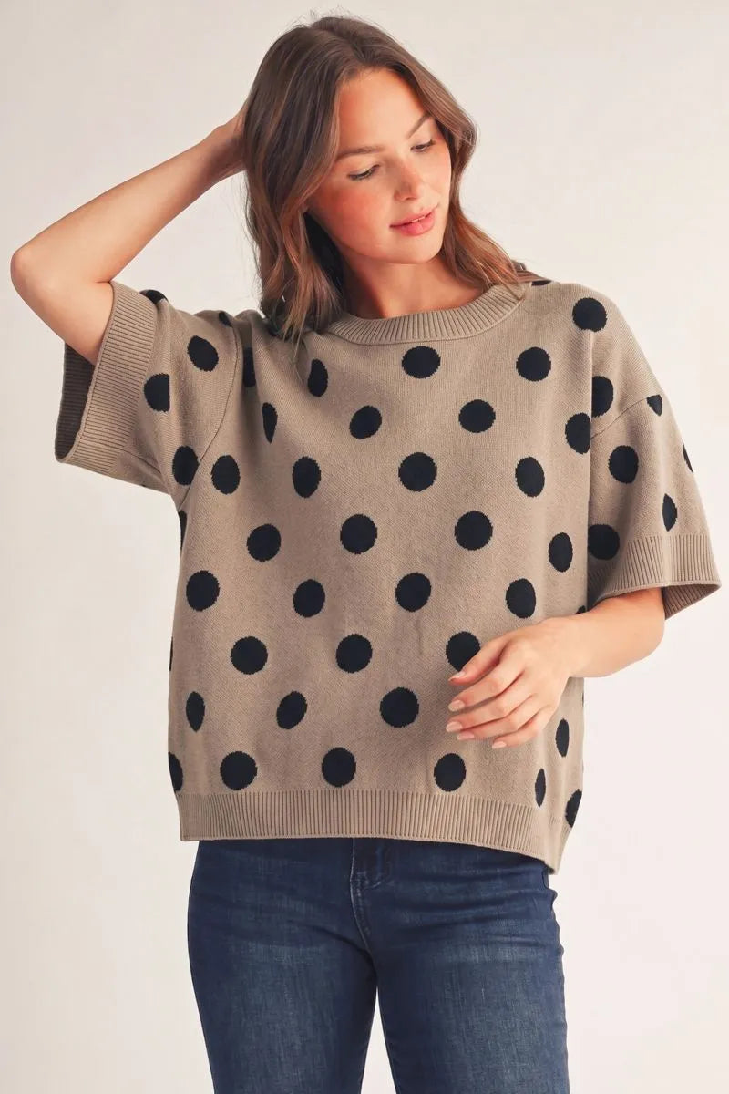 "Audra" Curvy Polka Dot SS Sweater