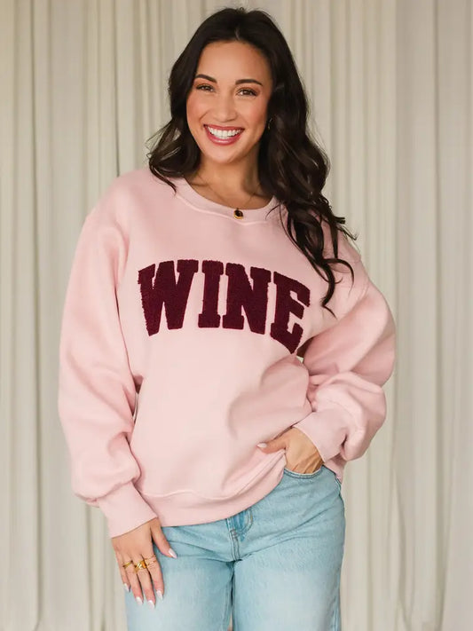 "WINE" Pink/Burgundy Letterman Sweatshirt