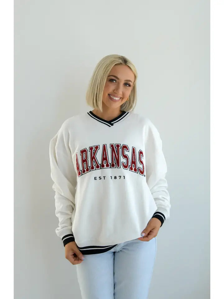 ARKANSAS Allen Chenille Varsity V-Neck Sweatshirt