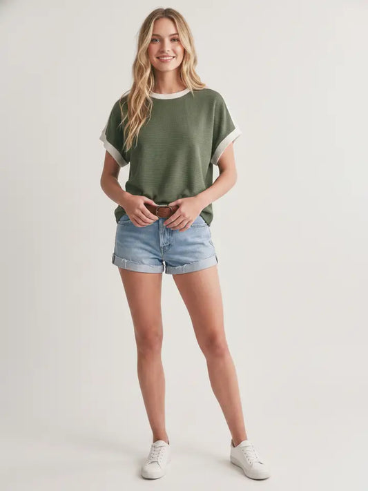 "Casey" Round Neck Color Block Tee
