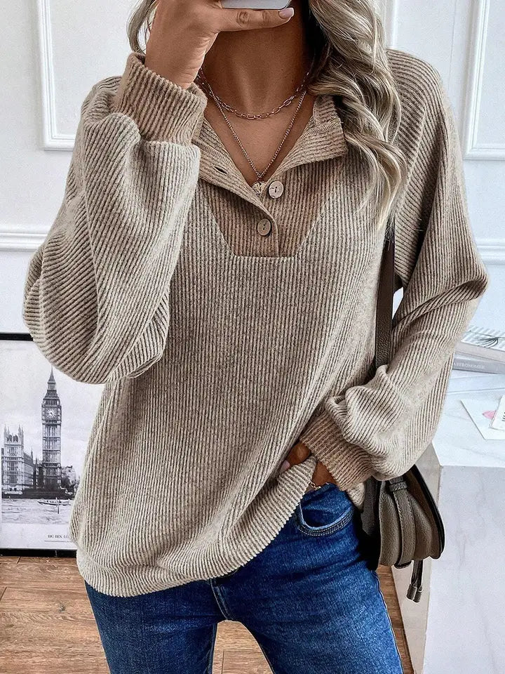 "Pheobe" Quarter button ribbed pullover