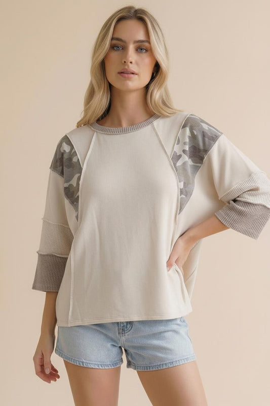 "Lacey" Oversized Colorblock Camo Curvy Tee