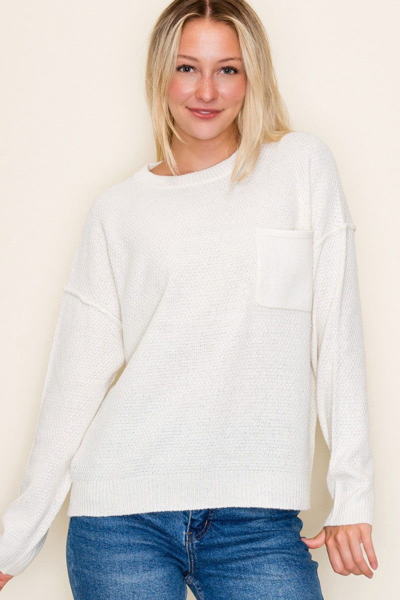 "Capri" Waffle Knit Front Pocket Sweater
