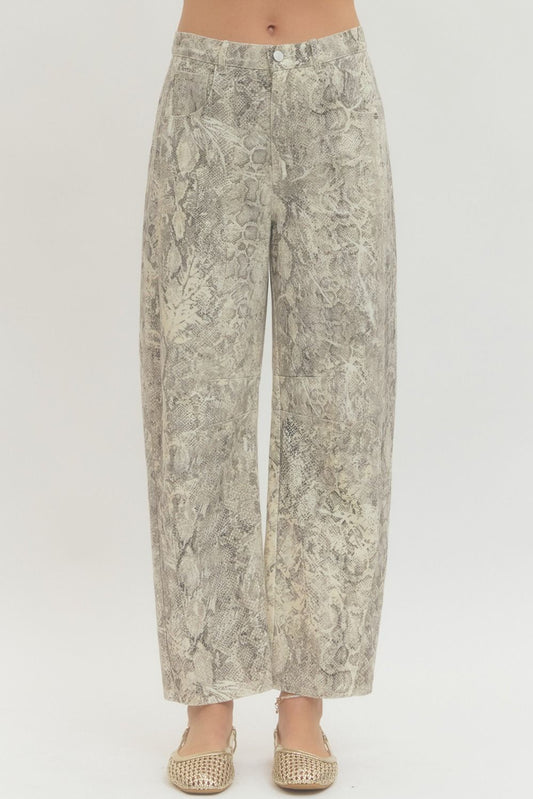 "Shaky" Snakeskin Denim Barrel Leg Pants