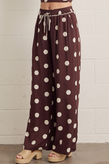 "Ainsley" Chocolate w/ Cream Polka Dot Lightweight Pants