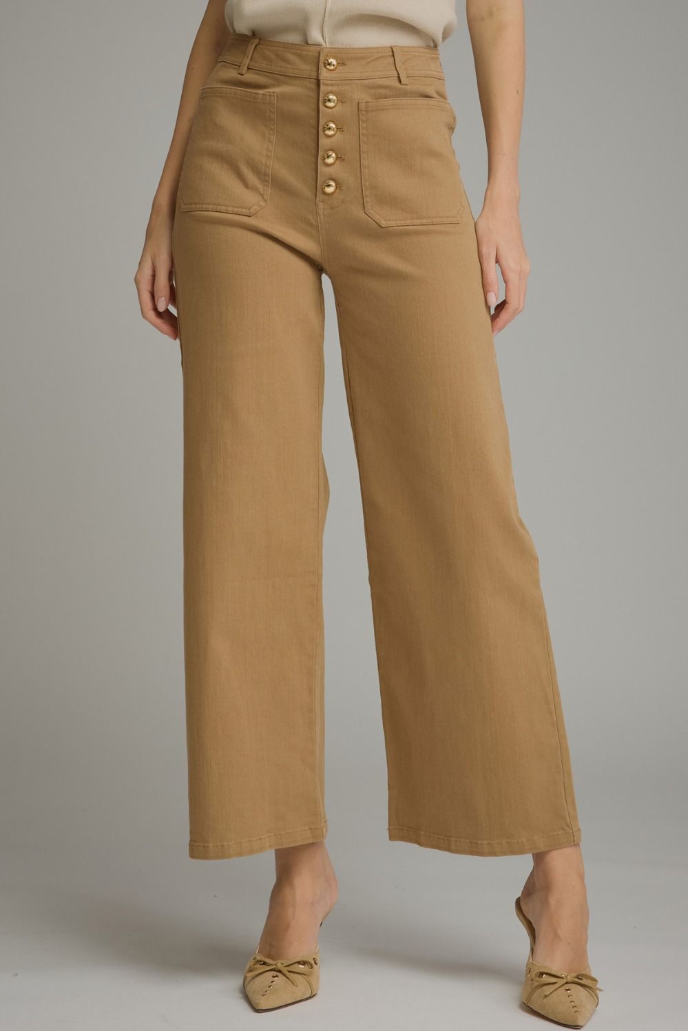 "Fall Out" Gold Button Wide Leg Denim Pants