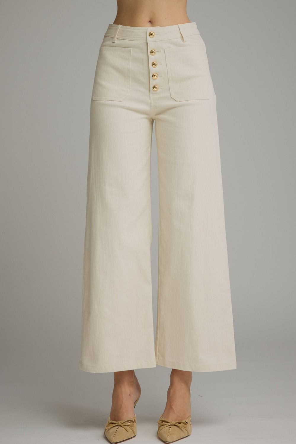 "Fall Out" Gold Button Wide Leg Denim Pants