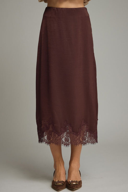 "Jenn" Satin and Lace Midi Skirt