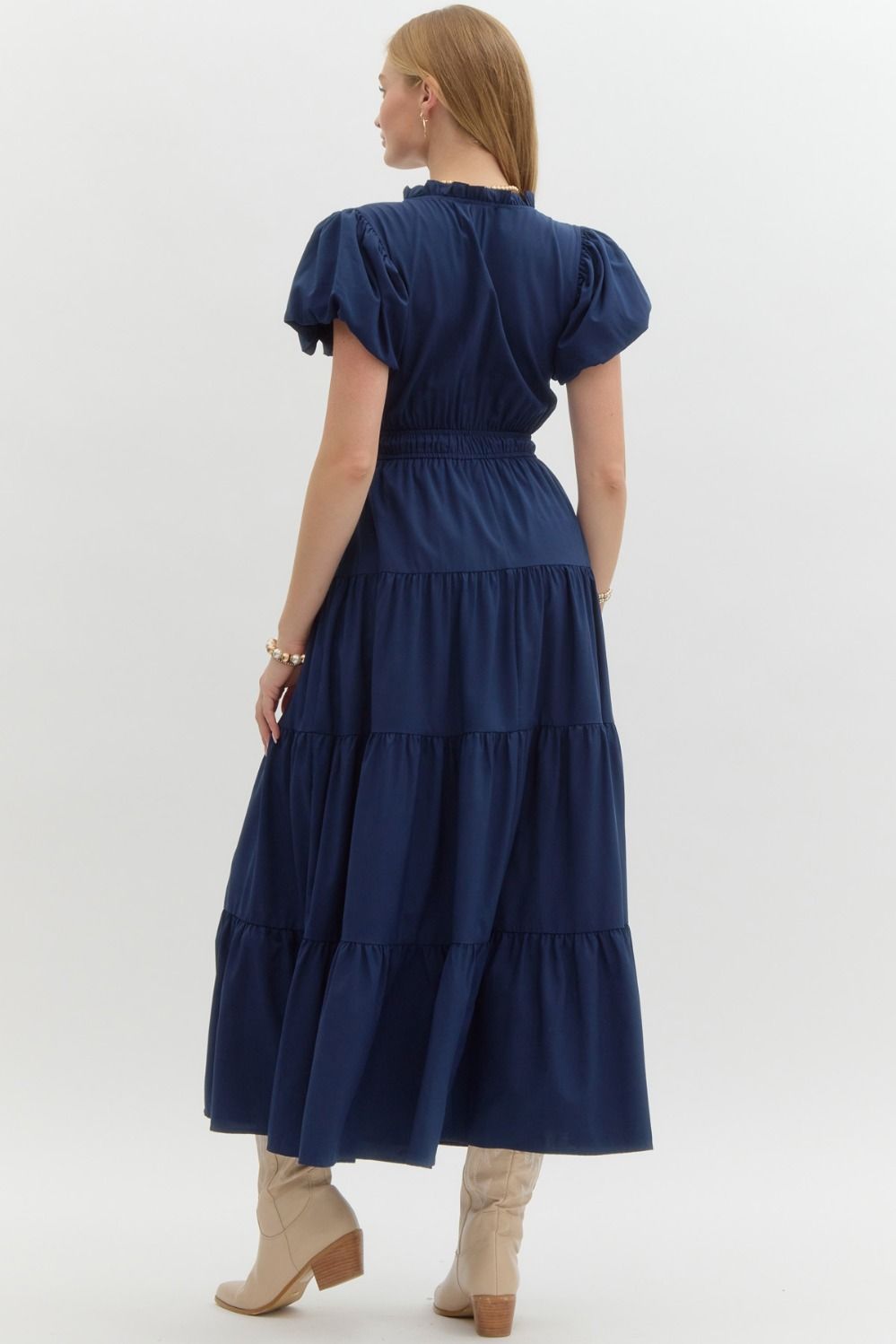 "Cecil" Navy Curvy Midi Dress