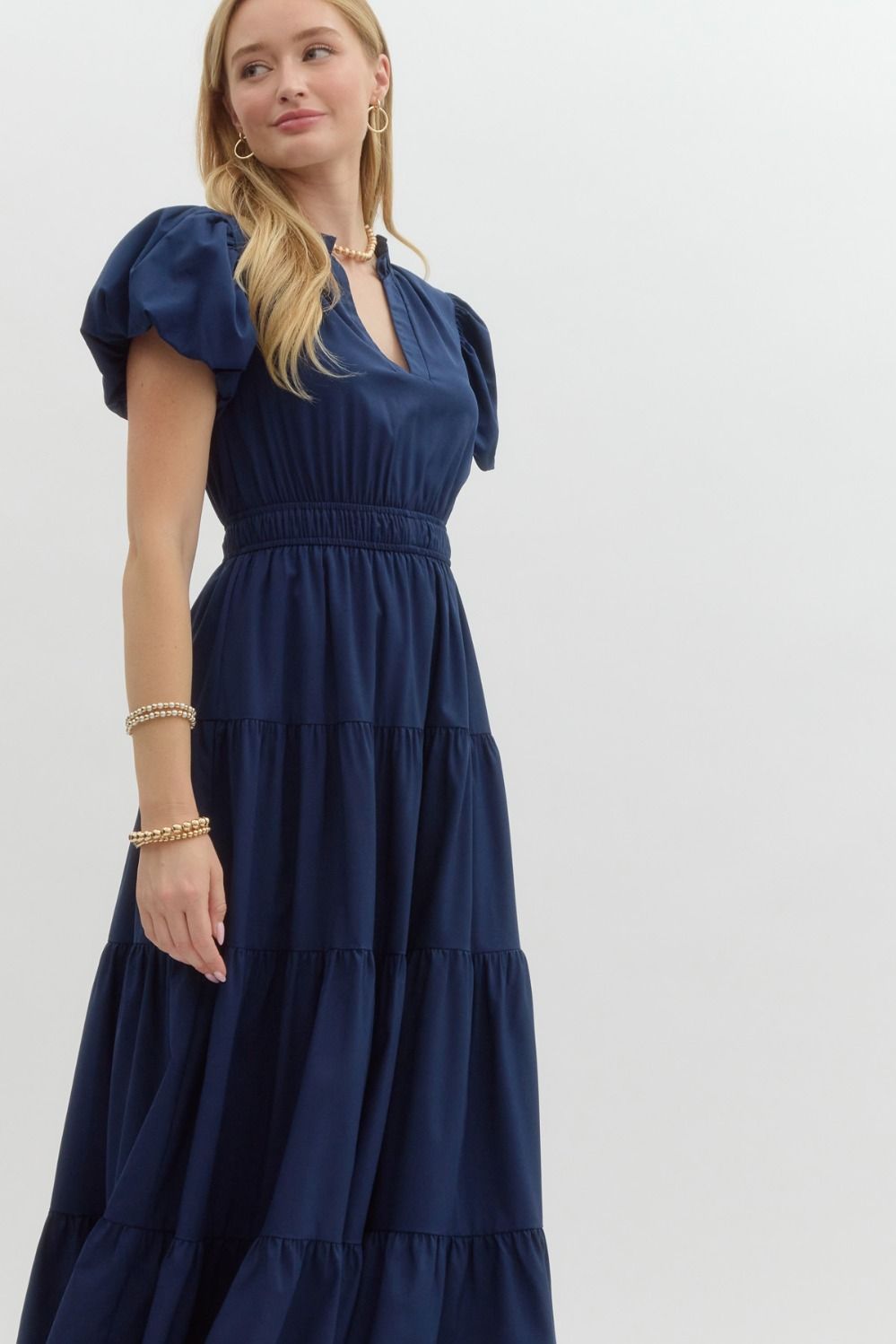 "Cecil" Navy Curvy Midi Dress