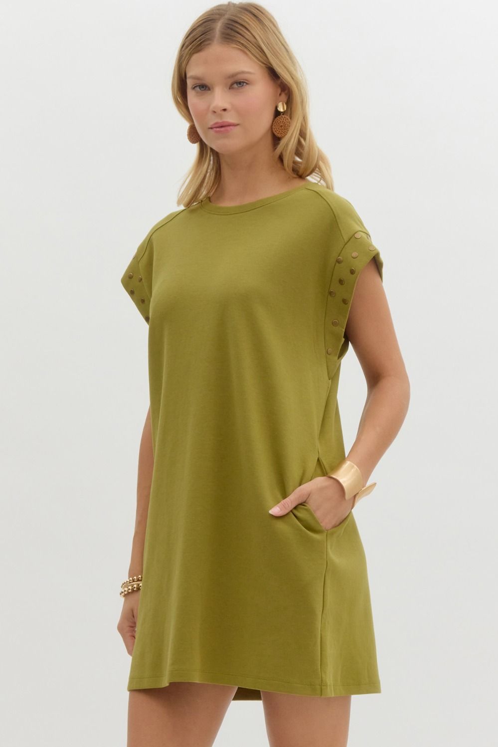 "Aubry" Studded Cap Sleeve Mini Dress