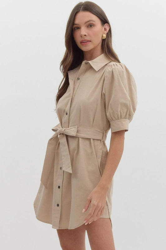 "So You" Button Up Belted Dress