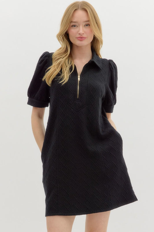 "Valerie" Quilted Zip Collar Dress (multiple colors)