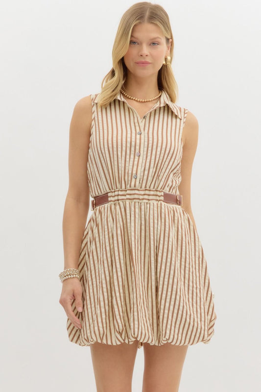 "Everly" Brown Striped Bubble Dress