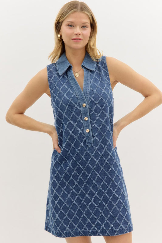 "Jenny" Diamond Pattern Denim Dress