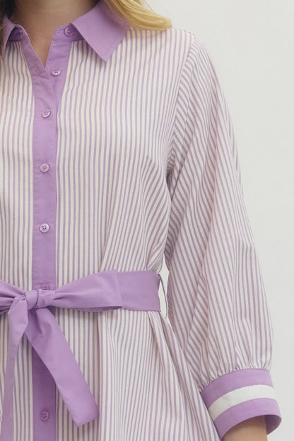 "Layla" Striped Button Up Tie Mini Dress