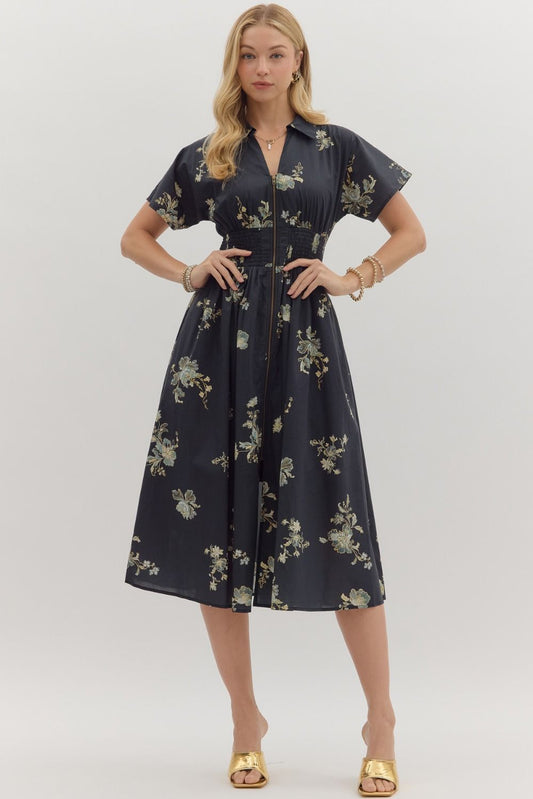 "Sandra" Floral Zip Up Dress