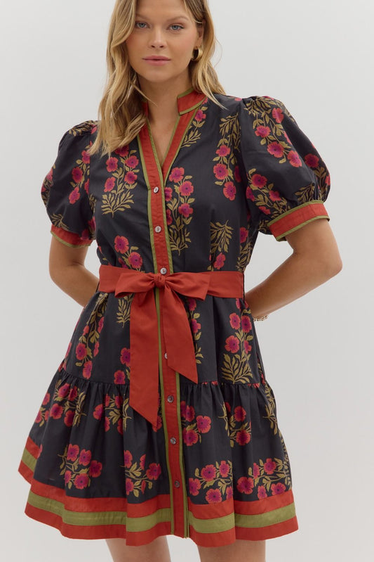 "Spice" Floral belted dress