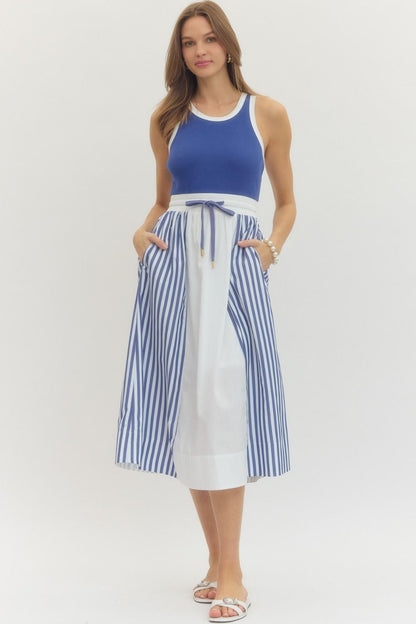 "Shayne" Striped Color Block Midi Dress