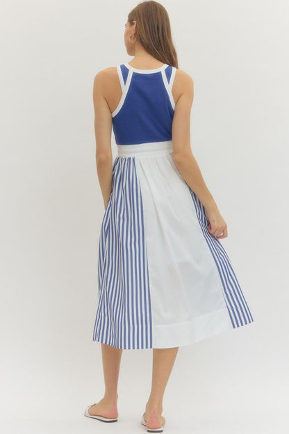 "Shayne" Striped Color Block Midi Dress
