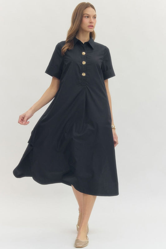 "Maire" Gold Button Midi Dress
