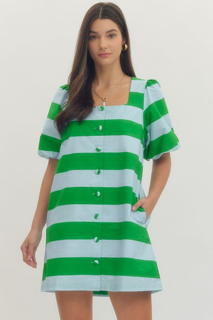 "Erin" Striped Button Up Mini Dress (Multiple Colors)