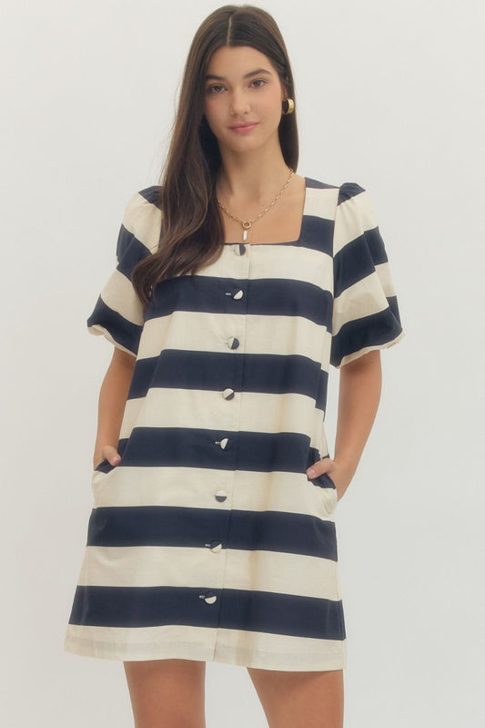 "Erin" Striped Button Up Mini Dress (Multiple Colors)