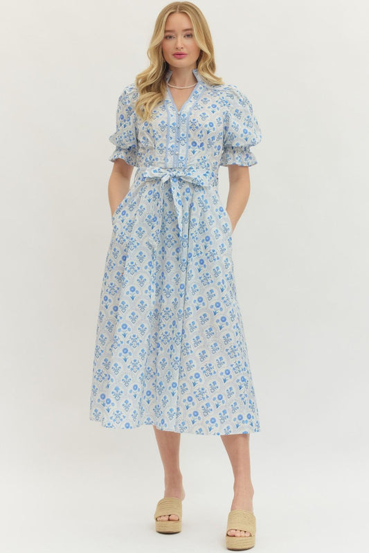 "Mitsy" Floral Puff Sleeve Midi Dress