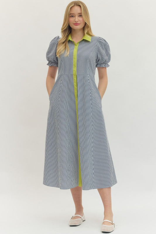 "Brooklynn" Contrast Trim Striped Classic Dress