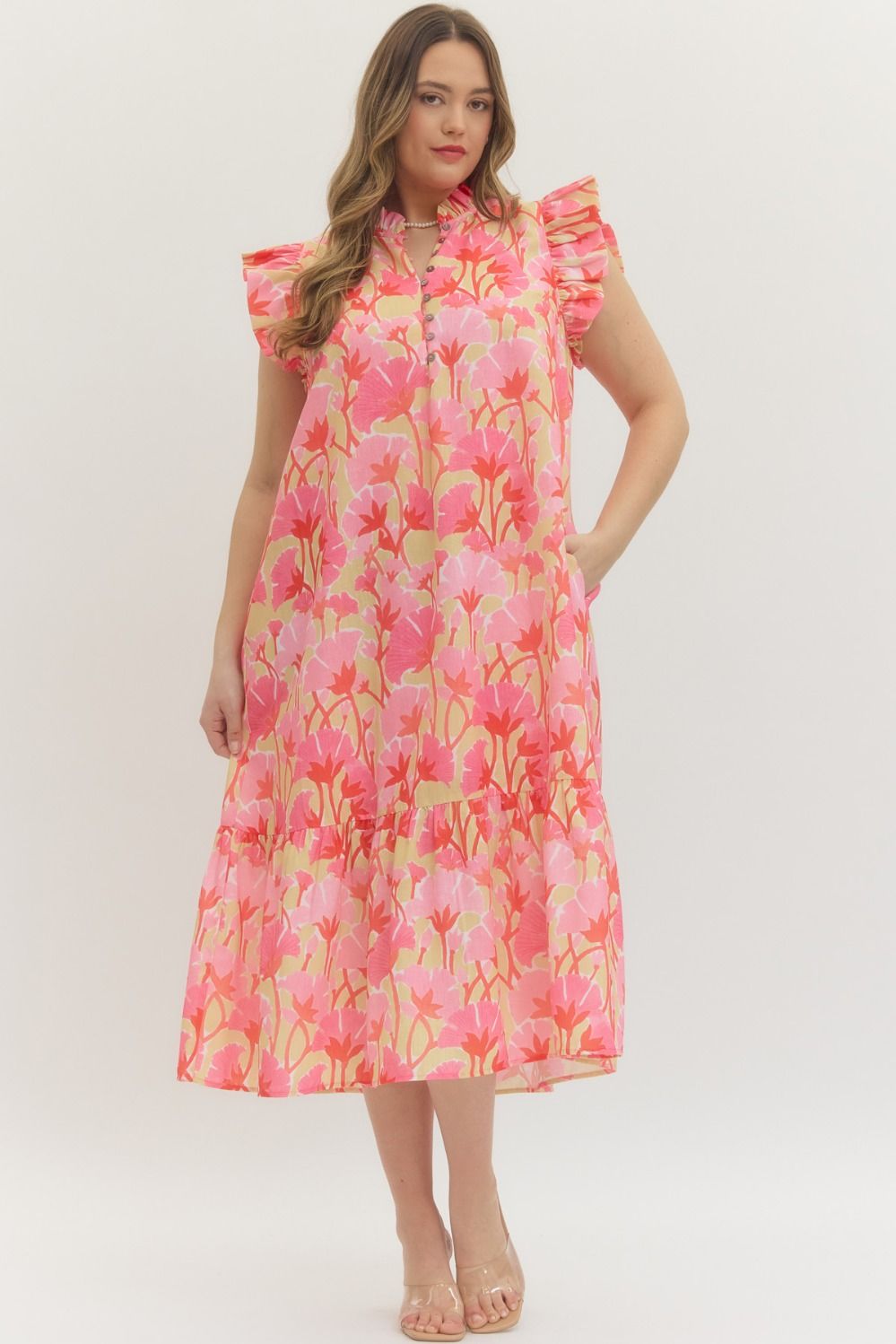 "Kaylin" Spring Flower Curvy Midi Dress (Multiple Colors)