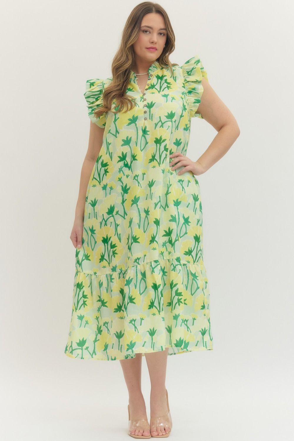 "Kaylin" Spring Flower Curvy Midi Dress (Multiple Colors)