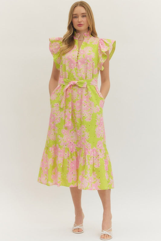 "Merrianna" Floral Eyelet Midi Dress (Multiple Colors)