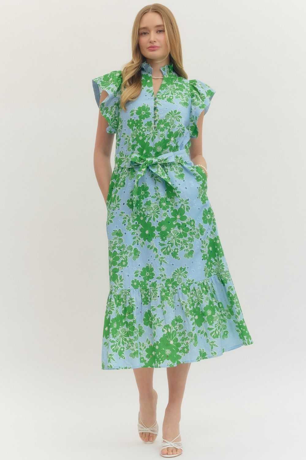 "Merrianna" Floral Eyelet Midi Dress (Multiple Colors)