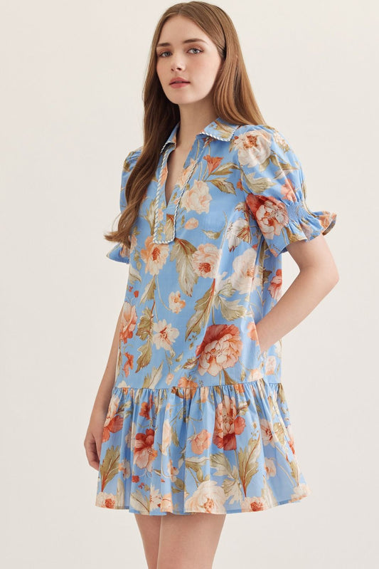 "Cass" Floral Puff Sleeve Mini Dress