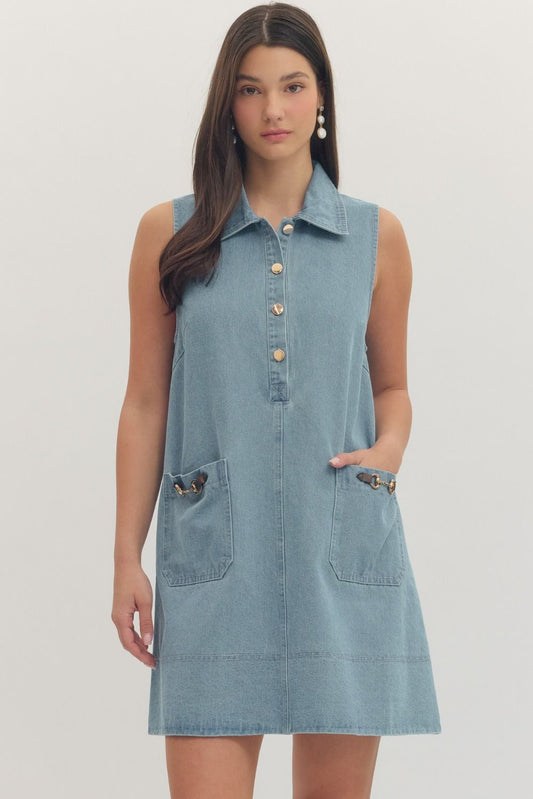 "Dina" Denim Bit Detail Mini Dress