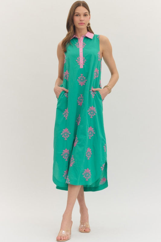 "Betsy" Botanical Embroidered Midi Dress (multiple colors)