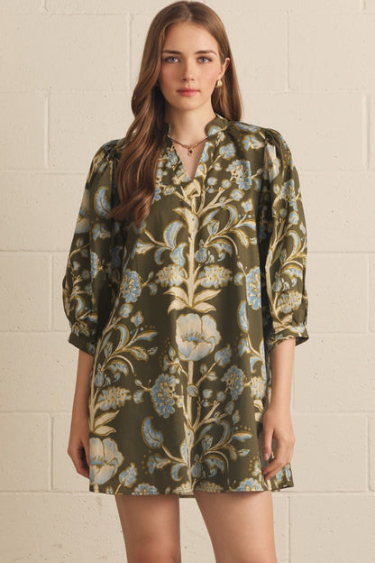 "Annie" Floral 3/4 Sleeve Mini Dress