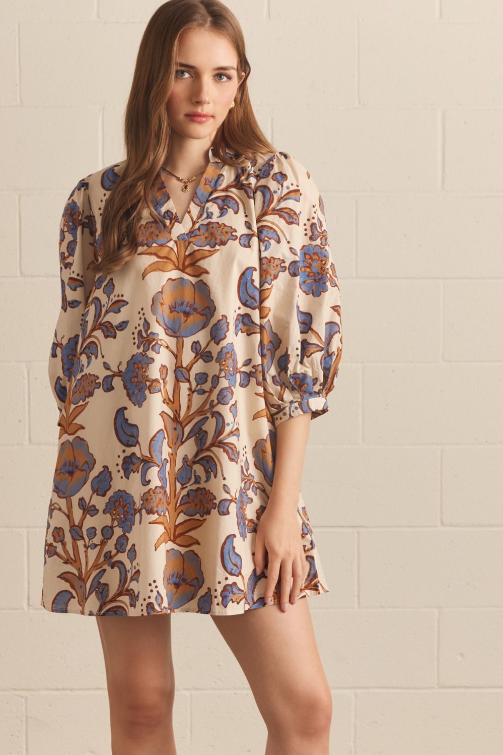 "Annie" Floral 3/4 Sleeve Mini Dress (Multiple Colors)