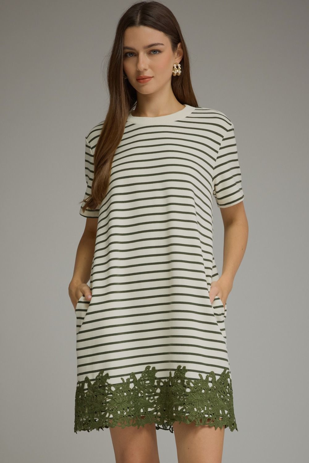 "Paige" Striped Lace Trim Tshirt Dress