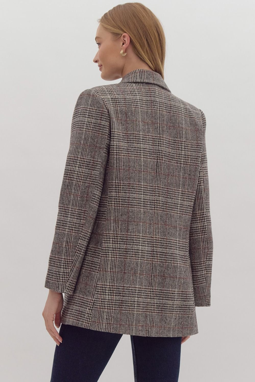 "Shannon" Tartan Pattern Single Button Blazer