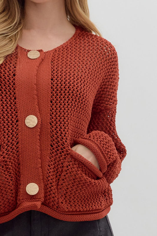 "Jolie" Gold Button Brick Sweater