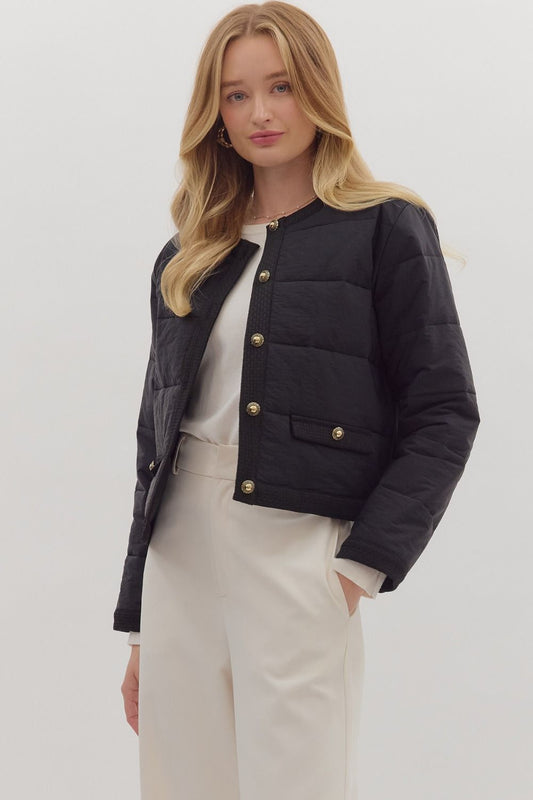 "Zoey" Quilted Gold Button Detail Lightweight Jacket