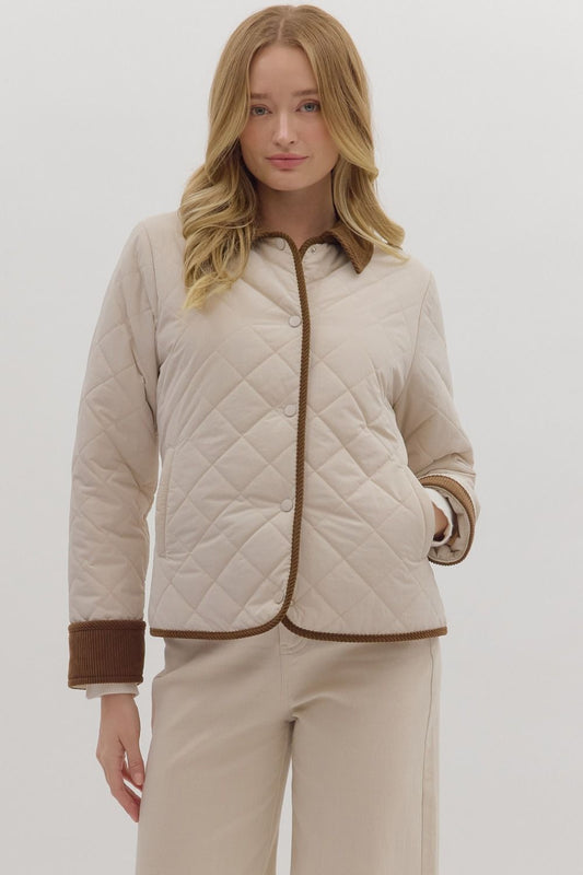 "Emmy" Quilted Jacket w/ Corduroy Accents Jacket (Multiple Colors)