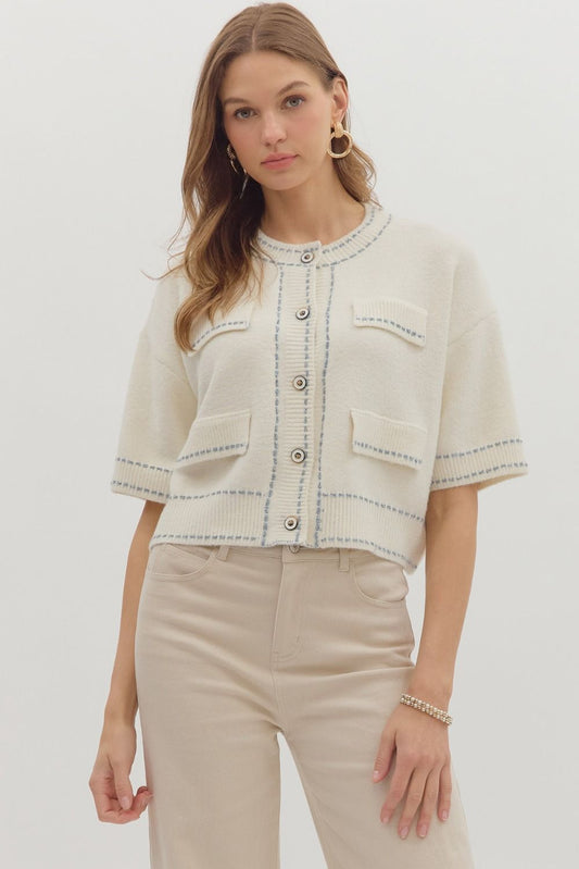 "Jacey" Short Sleeve Button Up Sweater