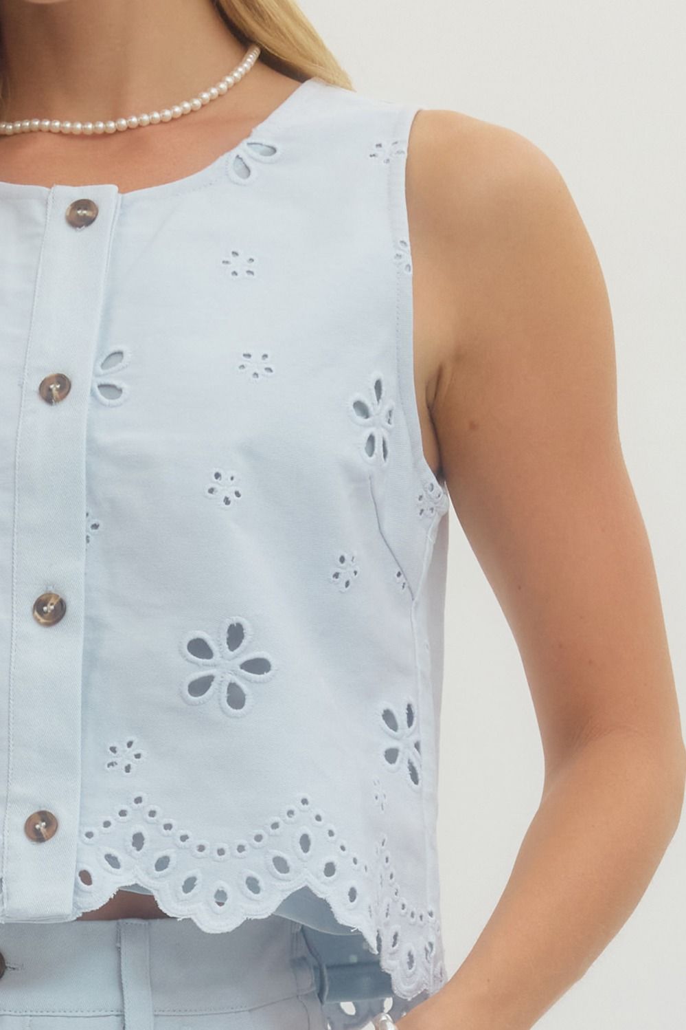 "Ruth" Eyelet Detail top