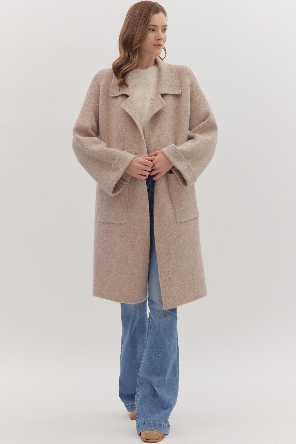 "Stacy" Oatmeal Open Front Long Coat